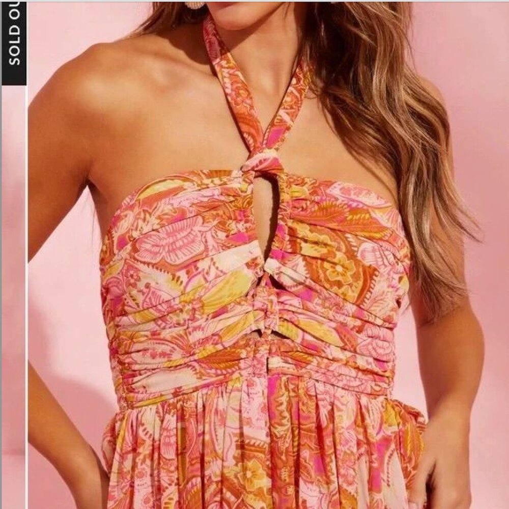 🌺 Vici Savaneta Ruched Halter Maxi Dress – Size Large
